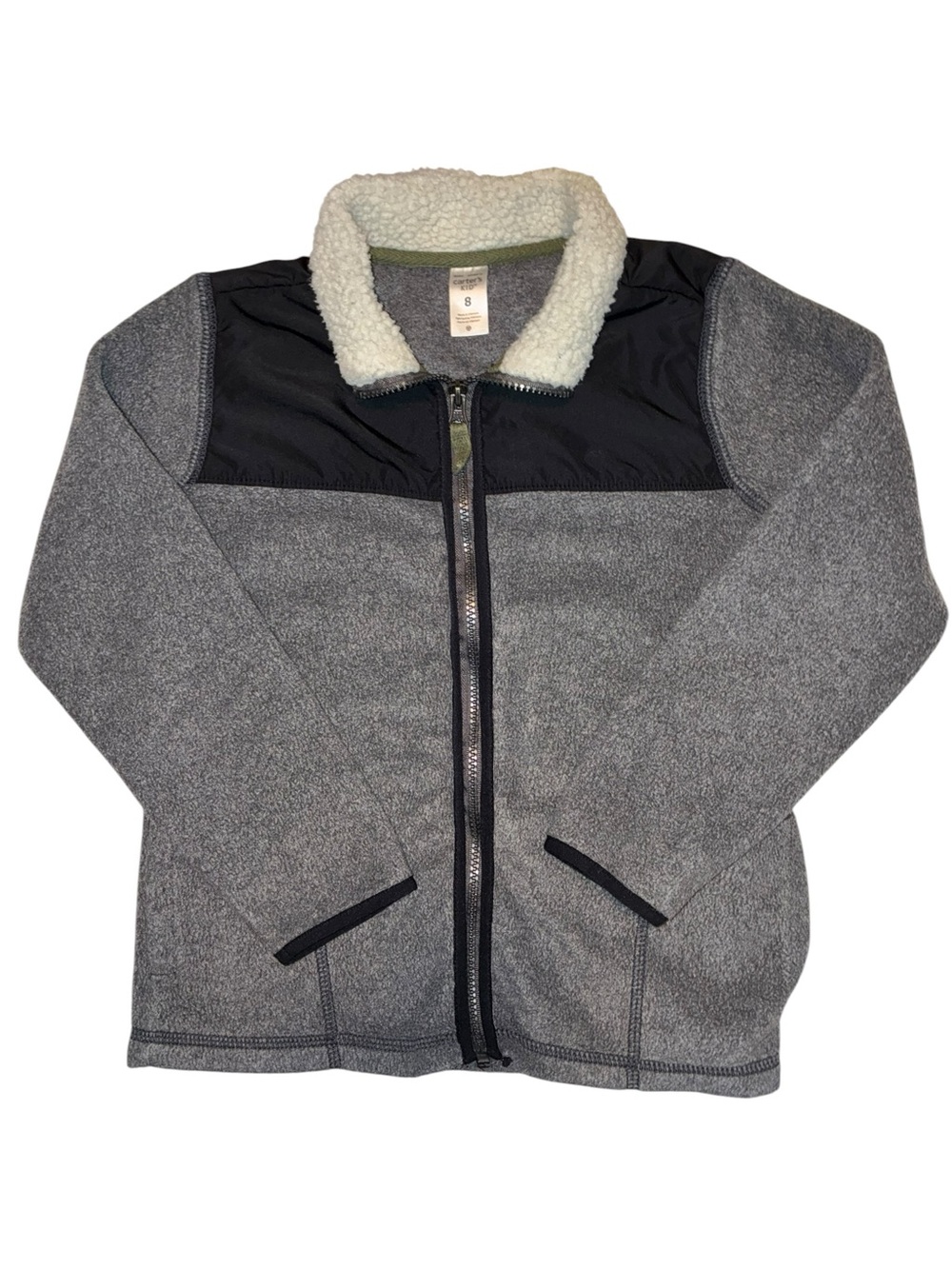 Carter's Gray and Olive Sherpa-Trim Zip Jacket